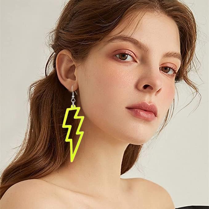 Modpide 80s Neon Earrings Hollow Lightning Bolt Halloween Punk Retro Earrings for Women 80's Party Accessories - Image 1